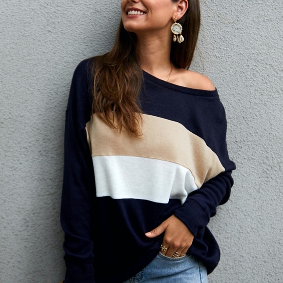 Color block long sleeve Top - BLACK - Picture 6 of 6